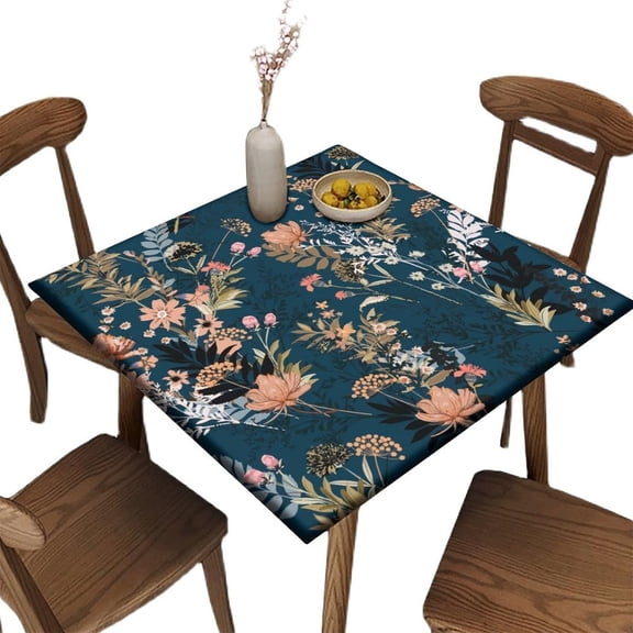 Elastic Edge Fitted Card Table Covers, Floral Pattern Printed on Stain Resistant Polyester Table Cover, for Indoor Outdoor Party Decor, Fit for 42" x 42"Square Table