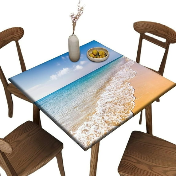 Elastic Edge Fitted Card Table Covers, Ocean, Beach and Tropical Sea Pattern Printed on Wrinkle Resistant Polyester Table Cover, for Holiday Family Banquet and Patio Use, Fit for 36" x 36"square table