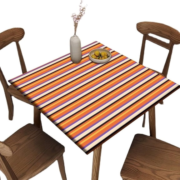 Elastic Edge Fitted Card Table Size Tablecloths, Cartoon Halloween Striped Pattern Printed on Elastic Polyester Table Cloth, for Family Party and Patio Decoration,36" x 36"