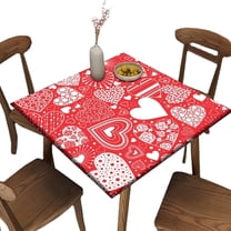 Elastic Edge Fitted Card Table Size Tablecloths, Love Hearts Pattern Printed on Stretchable Polyester Table Cloth, for Living Room Terrace Party Washable, Fit for 32" x 32"square table