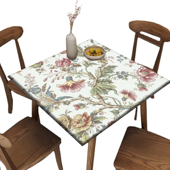 Elastic Edge Fitted Card Table Size Tablecloths, Wrinkle Resistant Polyester Table Cloth, for Outdoor Picnic Camping and Kitchen Dining Party, Fit for 42"" x 42""Square Table, Floral 14