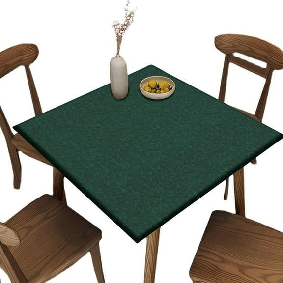 Elastic Edge Fitted Card Table Tablecloth Square, Dark Green Floral Pattern (2) Pattern Printed on Elastic Polyester Table Cover, for Holiday Family Banquet and Patio Use,32" x 32"
