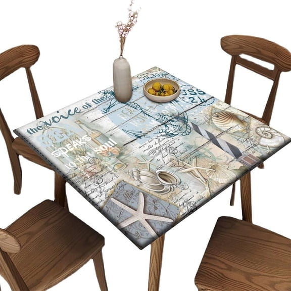 Elastic Edge Fitted Card Table Tablecloth Square, Ocean Sea Pattern Printed on Wrinkle Resistant Polyester Table Cover, Great for Home Kitchen Parties Holiday Dinner, Fit for 36" x 36"Square Table