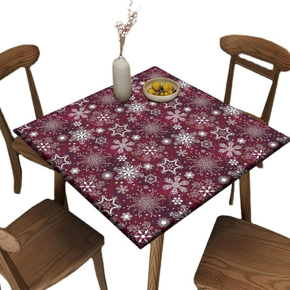 Elastic Edge Fitted Card Table Tablecloth Square, Winter Floral Pattern Printed on Stretchable Polyester Table Cover, for Picnic Camping and Kitchen Dining Party, Fit for 36" x 36"Square Table