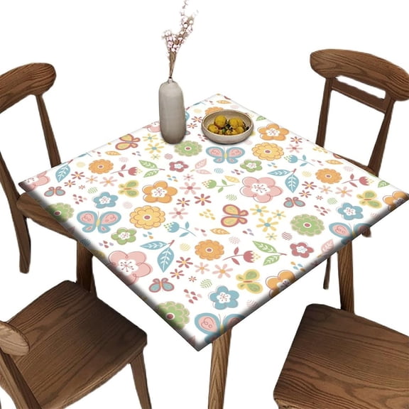 Elastic Edge Fitted Square Table Cover, Leaf Pattern Printed on Elastic Polyester Table Cloth, for Outdoor Picnic Camping and Indoor Kitchen Dining Party, Fit for 40" x 40"Square Table