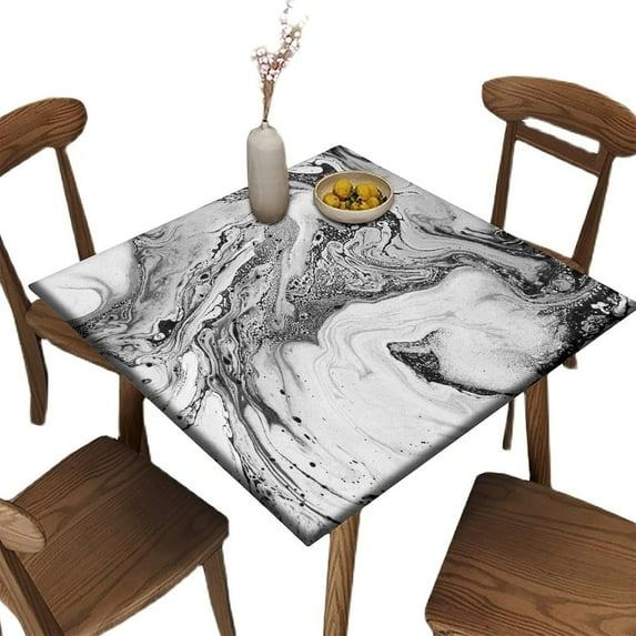 Elastic Edge Fitted Square Table Cover, Marble Pattern Printed on Stretchable Polyester Table Cover, for Indoor Holiday Family Banquet and Outdoor Patio Use, Fit for 36" x 36"Square Table