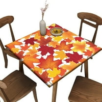 Elastic Edge Fitted Square Tablecloth, Autumn Maple Leaves Polyester Table Cloth, for Indoor Restaurant or Outdoor Patio Party Dining, Fit for 36" x 36"Square Table