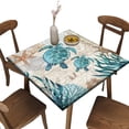thumbnail image 1 of Elastic Edge Fitted Square Tablecloth, Blue Green Ocean Turtle Polyester Table Cover, for Indoor Holiday Family Banquet and Outdoor Patio Use, Fit for 32" x 32"Square Table, 1 of 4