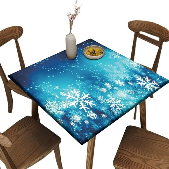 Elastic Edge Fitted Table Cover Square, Christmas Pattern Printed on Wrinkle Resistant Polyester Table Cloth, Great for Outdoor Home Kitchen/Parties/Holiday Dinner, Fit for 32" x 32"square table