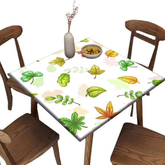Elastic Edge Fitted Table Cover Square, Leaf Pattern Printed on Elastic Polyester Table Cloth, for Outdoor Picnic Camping and Indoor Kitchen Dining Party, Fit for 40" x 40"Square Table