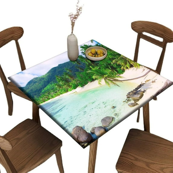 Elastic Edge Fitted Table Cover Square, Ocean Sea Pattern Printed on Elastic Polyester Table Cloth, for Living Room Terrace Party Washable, Fit for 34" x 34"Square Table