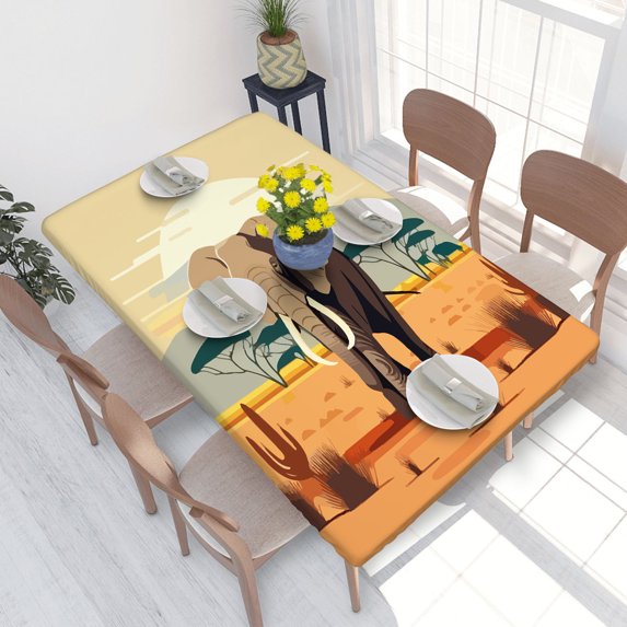 Elastic Edge Fitted Tablecloth African Elephant In The Savanna for Rectangle Table 4 FT 30 X 48 Inch