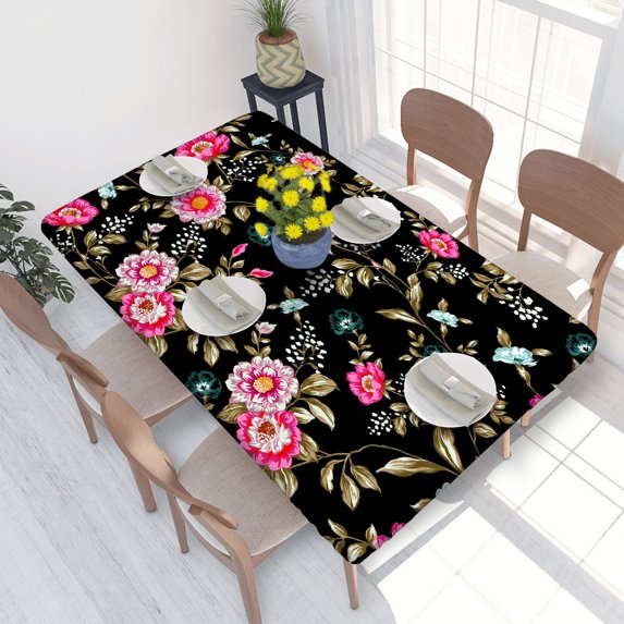 Elastic Edge Fitted Tablecloth Allover Floral for Rectangle Table 4 FT 30 X 48 Inch