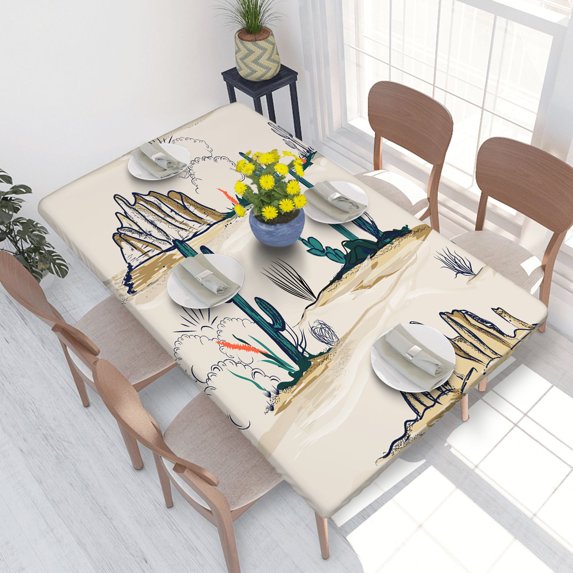 Elastic Edge Fitted Tablecloth Arizona Summer Cactus On Desert for Rectangle Table 4 FT 30 X 48 Inch