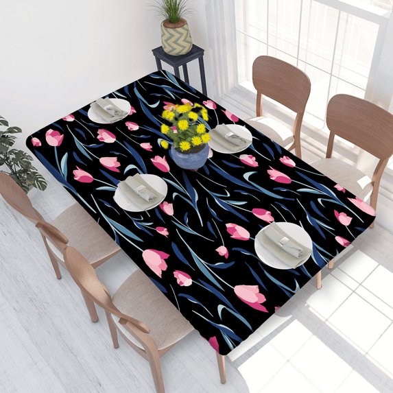 Elastic Edge Fitted Tablecloth Beautiful Tulips Flowers for Rectangle Table 4 FT 30 X 48 Inch