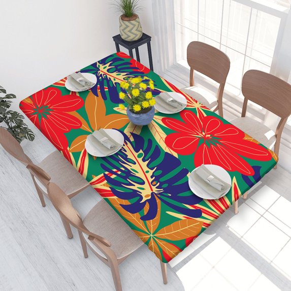 Elastic Edge Fitted Tablecloth Bright Plants And Leaves On A Light Green for Rectangle Table 4 FT 30 X 48 Inch