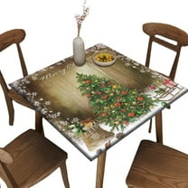 Elastic Edge Fitted Tablecloth for Card Table, Christmas Pattern Printed on Stretchable Polyester Table Cover, for Dinner Terrace Party, Fit for 36" x 36"Square Table