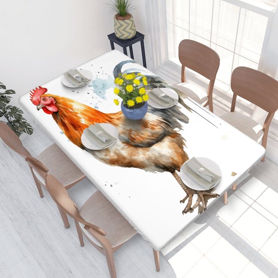 Elastic Edge Fitted Tablecloth Chicken Watercolor for Rectangle Table 4 FT 30 X 48 Inch