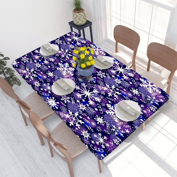 Elastic Edge Fitted Tablecloth Christmas Ice Scribble Snowflakes for Rectangle Table 4 FT 30 X 48 Inch