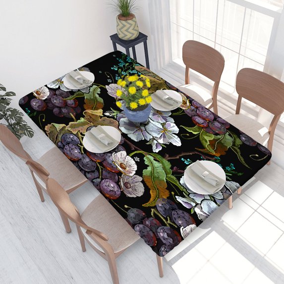 Elastic Edge Fitted Tablecloth Cluster Of Grapes And White Flowers for Rectangle Table 4 FT 30 X 48 Inch