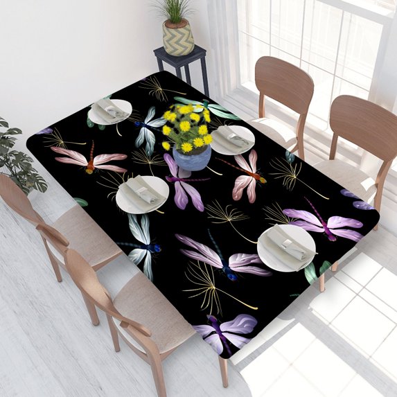 Elastic Edge Fitted Tablecloth Colorful Dragonflies for Rectangle Table 4 FT 30 X 48 Inch