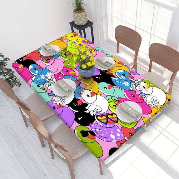 Elastic Edge Fitted Tablecloth Colorful Duck for Rectangle Table 4 FT 30 X 48 Inch