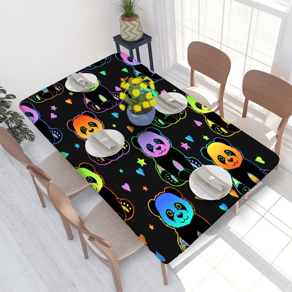 Elastic Edge Fitted Tablecloth Colorful Rainbow Panda for Rectangle Table 4 FT 30 X 48 Inch