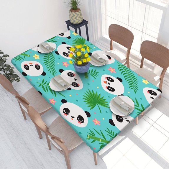 Elastic Edge Fitted Tablecloth Cute Animal With Baby Panda for Rectangle Table 4 FT 30 X 48 Inch