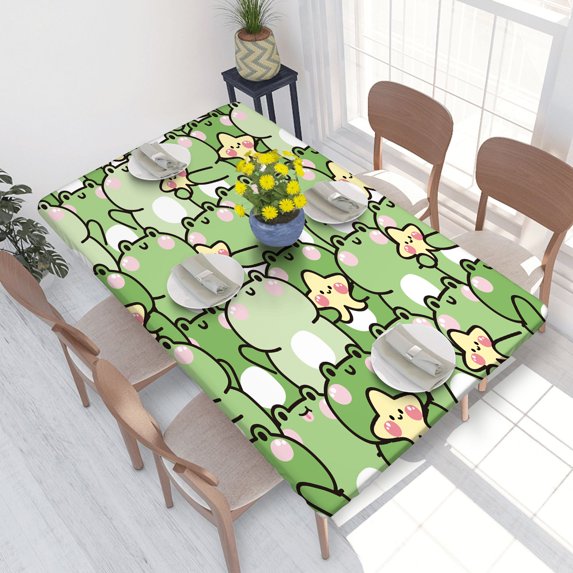 Elastic Edge Fitted Tablecloth Cute Frog With Star for Rectangle Table 4 FT 30 X 48 Inch