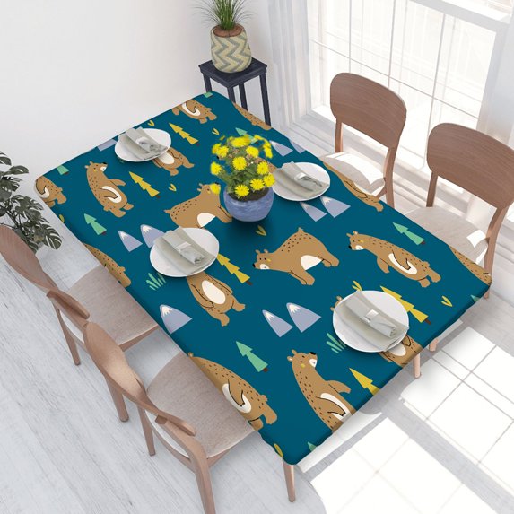 Elastic Edge Fitted Tablecloth Cute Grizzly Bears for Rectangle Table 4 FT 30 X 48 Inch