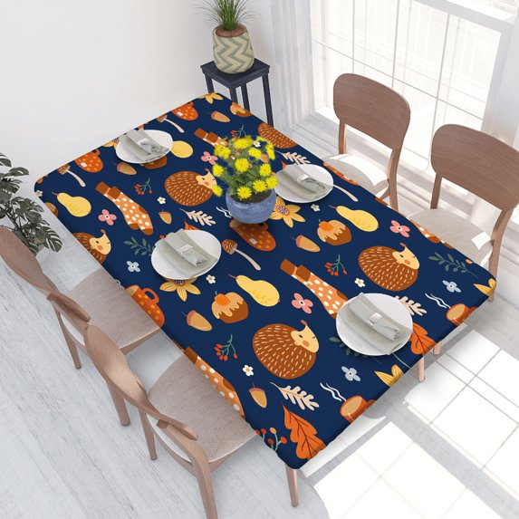 Elastic Edge Fitted Tablecloth Cute Hedgehog for Rectangle Table 4 FT 30 X 48 Inch