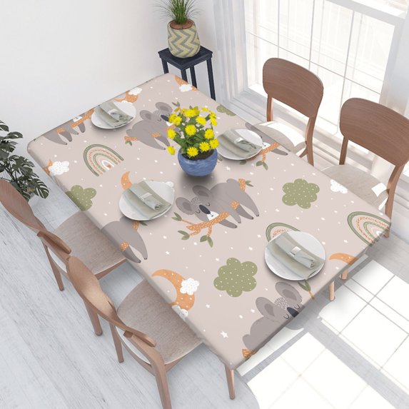 Elastic Edge Fitted Tablecloth Cute Koala Sleeping On A Branch Under The Moon Among The Stars Baby for Rectangle Table 4 FT 30 X 48 Inch