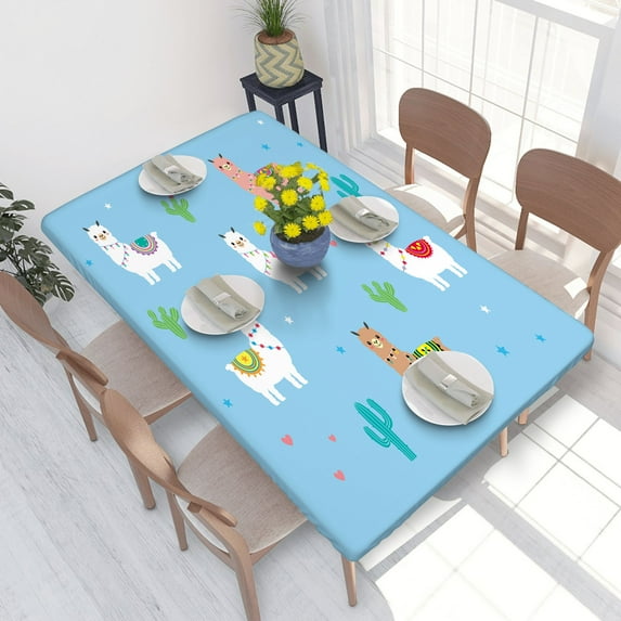 Elastic Edge Fitted Tablecloth Cute Llama Alpaca for Rectangle Table 4 FT 30 X 48 Inch