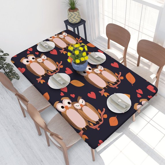 Elastic Edge Fitted Tablecloth Cute Owl Couple In Love Funny Valentine'S Day for Rectangle Table 4 FT 30 X 48 Inch