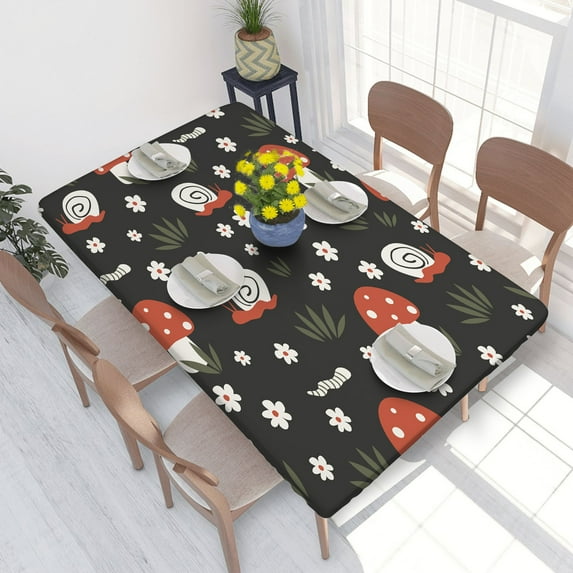 Elastic Edge Fitted Tablecloth Cute Snail Daisy Flowers Red Mushroom for Rectangle Table 4 FT 30 X 48 Inch