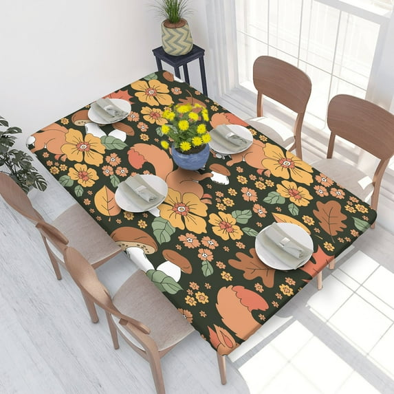 Elastic Edge Fitted Tablecloth Cute Squirrel With Mushroom And Florals for Rectangle Table 4 FT 30 X 48 Inch