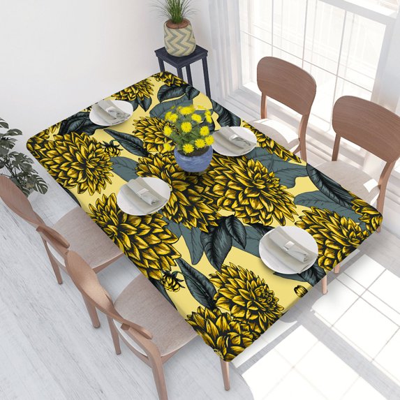 Elastic Edge Fitted Tablecloth Dahlia Arabian Night Flowers for Rectangle Table 4 FT 30 X 48 Inch