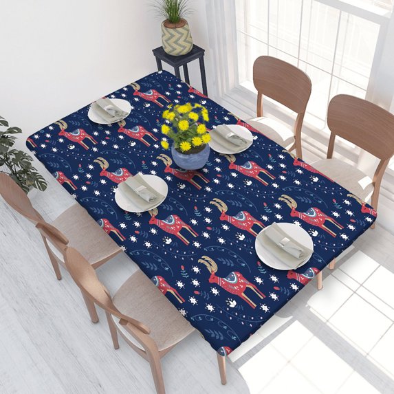 Elastic Edge Fitted Tablecloth Deer Floral for Rectangle Table 4 FT 30 X 48 Inch