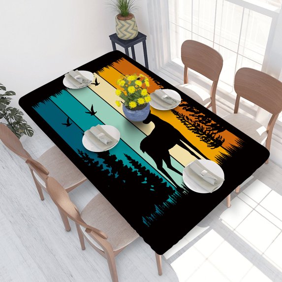 Elastic Edge Fitted Tablecloth Deer Retro for Rectangle Table 4 FT 30 X 48 Inch