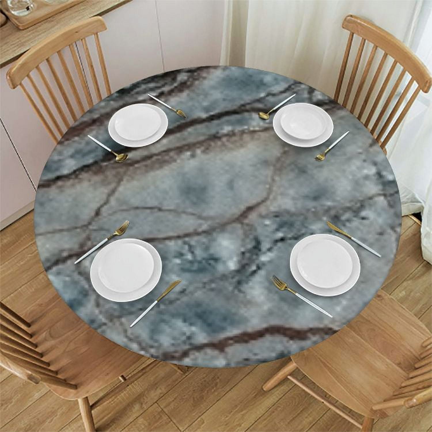 Elastic Edge Fitted Tablecloth Design Heavy Duty Abstract Marble Stone