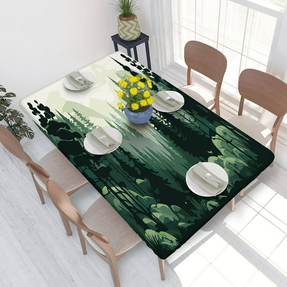Elastic Edge Fitted Tablecloth Eco Forest for Rectangle Table 4 FT 30 X 48 Inch