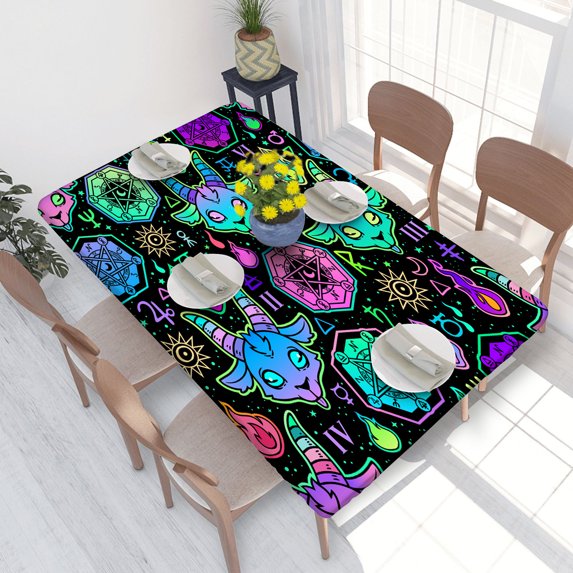 Elastic Edge Fitted Tablecloth Esoteric Animals And Symbols for Rectangle Table 4 FT 30 X 48 Inch