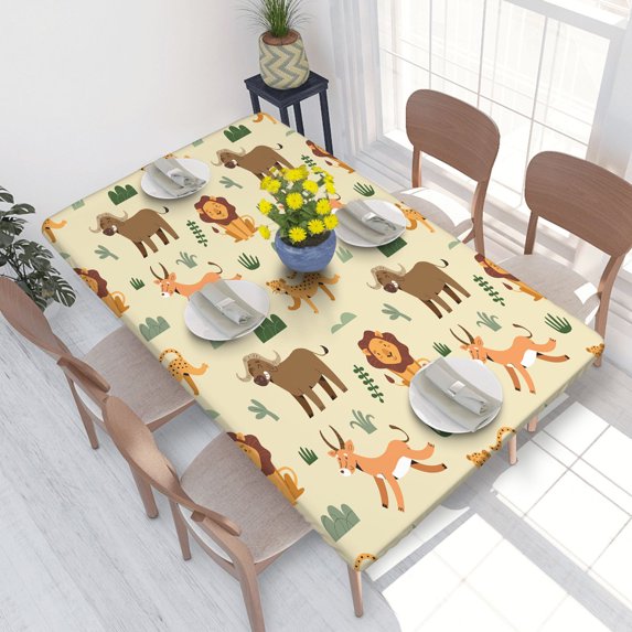 Elastic Edge Fitted Tablecloth Exotic Felines Lion And Jaguar Scandinav for Rectangle Table 4 FT 30 X 48 Inch