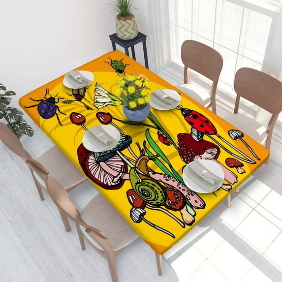 Elastic Edge Fitted Tablecloth Featuring Cluster Of Assorted Colourful Wild Mushrooms Flowers Snail for Rectangle Table 4 FT 30 X 48 Inch