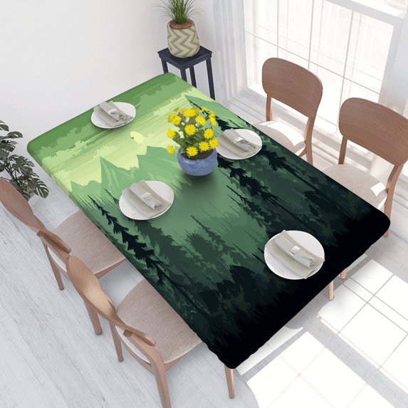 Elastic Edge Fitted Tablecloth Forest Mountains And Trees for Rectangle Table 4 FT 30 X 48 Inch