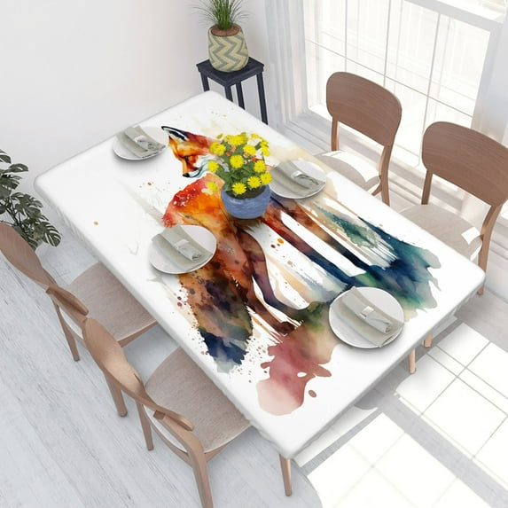 Elastic Edge Fitted Tablecloth Fox Watercolor for Rectangle Table 4 FT 30 X 48 Inch