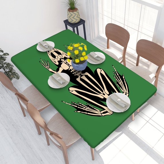 Elastic Edge Fitted Tablecloth Frog Skeleton for Rectangle Table 4 FT 30 X 48 Inch