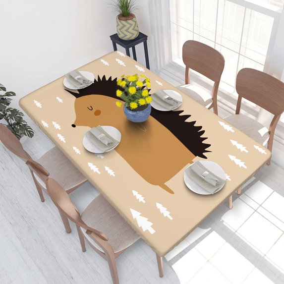 Elastic Edge Fitted Tablecloth Hedgehog In The Forest for Rectangle Table 4 FT 30 X 48 Inch