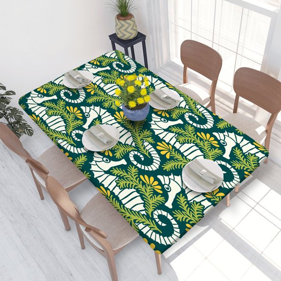 Elastic Edge Fitted Tablecloth Hippocampus for Rectangle Table 4 FT 30 X 48 Inch