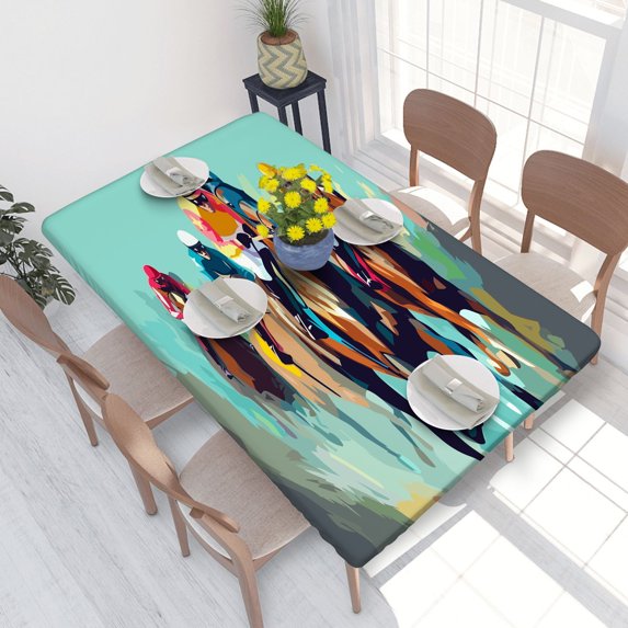 Elastic Edge Fitted Tablecloth Horses And Jockeys for Rectangle Table 4 FT 30 X 48 Inch